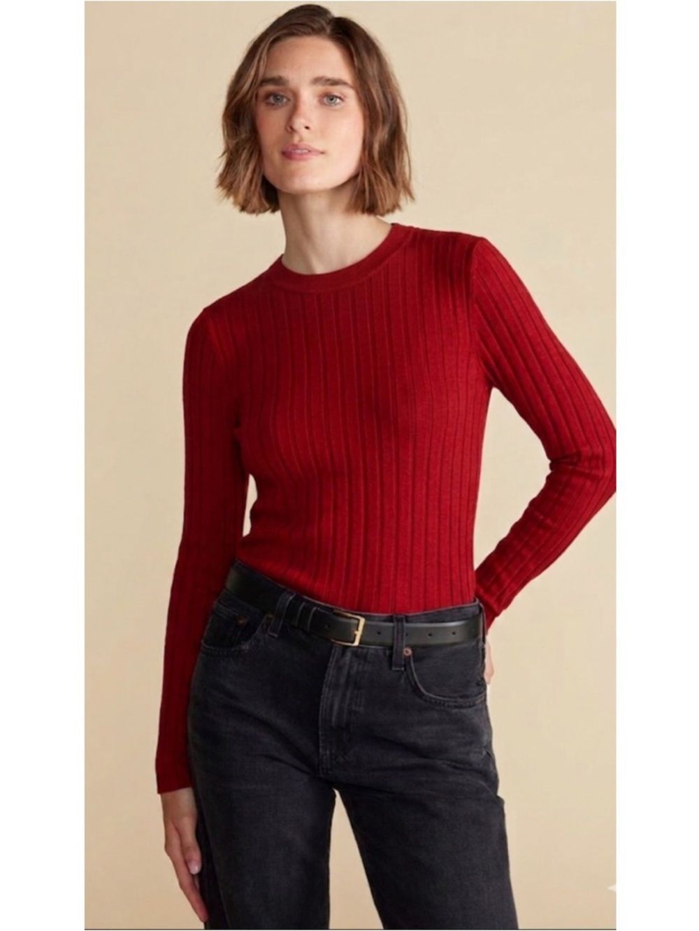 Amour Vert Ribbed Long Sleeve Size XXS Red Fitted